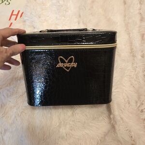 Black Croc-Embossed Bag with Gold Accents